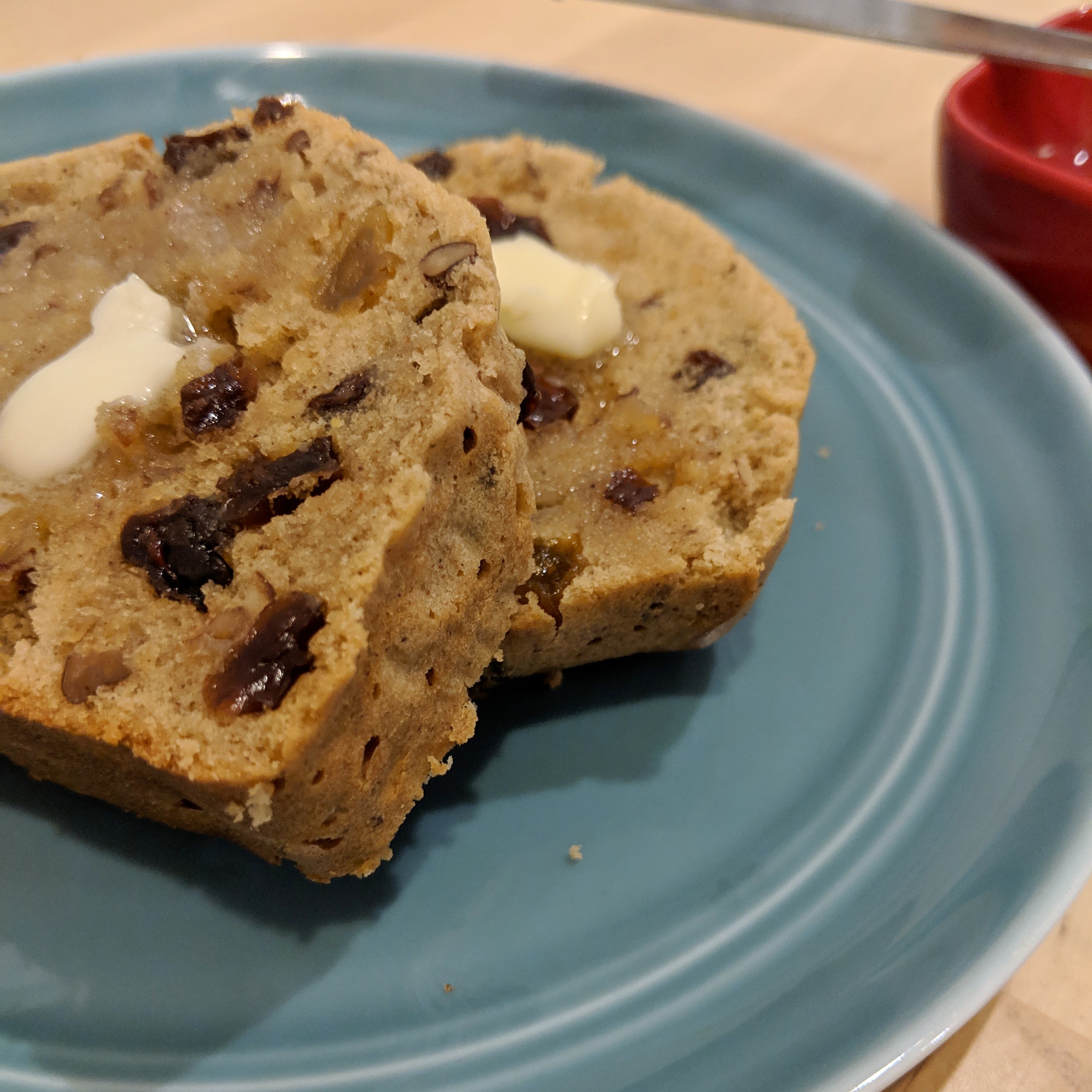 Sliced election cake, with butter